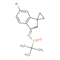 Chemical structure of (R)-N-{6'-bromo-2',3'-dihydrospiro[cyclopropane-1,1'-inden]-3'-ylidene}-2-methylpropane-2-sulfinamide - CSSB21332840742