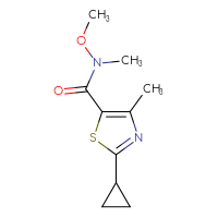Chemical structure of 2-cyclopropyl-N-methoxy-N,4-dimethyl-1,3-thiazole-5-carboxamide - CSSB00990255114