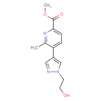 Chemical structure of methyl 5-[1-(2-hydroxyethyl)-1H-pyrazol-4-yl]-6-methylpyridine-2-carboxylate - CSSB06587701209