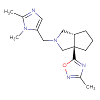 Chemical structure of 5-[(3aR,6aR)-2-[(1,2-dimethyl-1H-imidazol-5-yl)methyl]-octahydrocyclopenta[c]pyrrol-3a-yl]-3-methyl-1,2,4-oxadiazole - CSSS00138519776