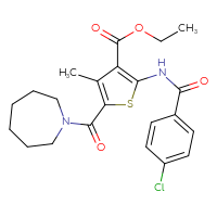 Chemical structure of ethyl 5-(azepane-1-carbonyl)-2-(4-chlorobenzamido)-4-methylthiophene-3-carboxylate - CSSB00121707383
