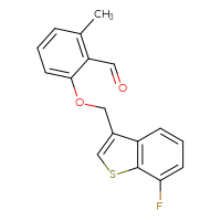 Chemical structure of 2-[(7-fluoro-1-benzothiophen-3-yl)methoxy]-6-methylbenzaldehyde - CSSB21349208425