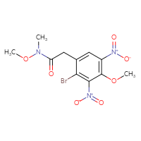 Chemical structure of 2-(2-bromo-4-methoxy-3,5-dinitrophenyl)-N-methoxy-N-methylacetamide - CSSB15373068838