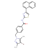 Chemical structure of 4-[(4-bromo-3,5-dimethyl-1H-pyrazol-1-yl)methyl]-N-[4-(naphthalen-1-yl)-1,3-thiazol-2-yl]benzamide - CSSB00121672683