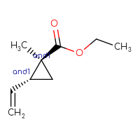 Chemical structure of rac-ethyl (1R,2S)-2-ethenyl-1-methylcyclopropane-1-carboxylate - CSSB14948339721