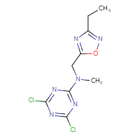 Chemical structure of 4,6-dichloro-N-[(3-ethyl-1,2,4-oxadiazol-5-yl)methyl]-N-methyl-1,3,5-triazin-2-amine - CSSB02177427319