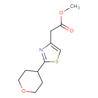Chemical structure of methyl 2-[2-(oxan-4-yl)-1,3-thiazol-4-yl]acetate - CSSB00012753788