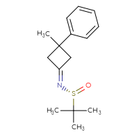 Chemical structure of (R)-2-methyl-N-(3-methyl-3-phenylcyclobutylidene)propane-2-sulfinamide - CSSB21332841562