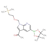 Chemical structure of 1-[5-(4,4,5,5-tetramethyl-1,3,2-dioxaborolan-2-yl)-1-{[2-(trimethylsilyl)ethoxy]methyl}-1H-pyrrolo[2,3-b]pyridin-3-yl]ethan-1-one - CSSB00015191641