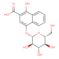 Chemical structure of 1-hydroxy-4-{[(2S,3R,4S,5S,6R)-3,4,5-trihydroxy-6-(hydroxymethyl)oxan-2-yl]oxy}naphthalene-2-carboxylic acid - CSSB00159262205