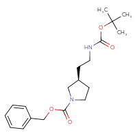 Chemical structure of benzyl (3S)-3-(2-{[(tert-butoxy)carbonyl]amino}ethyl)pyrrolidine-1-carboxylate - CSSB20271038600