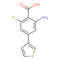 Chemical structure of 2-amino-6-fluoro-4-(thiophen-3-yl)benzoic acid - CSSB00102722888