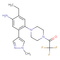 Chemical structure of 1-{4-[4-amino-5-ethyl-2-(1-methyl-1H-pyrazol-4-yl)phenyl]piperazin-1-yl}-2,2,2-trifluoroethan-1-one - CSSB21415998056