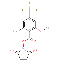 Chemical structure of 2,5-dioxopyrrolidin-1-yl 2-methoxy-6-methyl-4-(trifluoromethyl)benzoate - CSSB20269635072