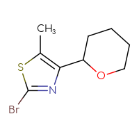 Chemical structure of 2-bromo-5-methyl-4-(oxan-2-yl)-1,3-thiazole - CSSB00021527459