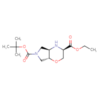 Chemical structure of 6-tert-butyl 3-ethyl (3R,4aR,7aR)-octahydropyrrolo[3,4-b][1,4]oxazine-3,6-dicarboxylate - CSSB20621799477