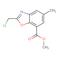 Chemical structure of methyl 2-(chloromethyl)-5-methyl-1,3-benzoxazole-7-carboxylate - CSSB00010208606