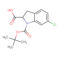 Chemical structure of 1-[(tert-butoxy)carbonyl]-6-chloro-2,3-dihydro-1H-indole-2-carboxylic acid - CSSB20621656956