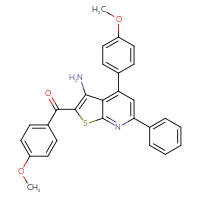 Chemical structure of 2-(4-methoxybenzoyl)-4-(4-methoxyphenyl)-6-phenylthieno[2,3-b]pyridin-3-amine - CSSB00102538814