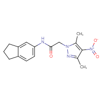 Chemical structure of N-(2,3-dihydro-1H-inden-5-yl)-2-(3,5-dimethyl-4-nitro-1H-pyrazol-1-yl)acetamide - CSSB00025850502