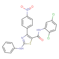 Chemical structure of N-(2,5-dichlorophenyl)-4-(4-nitrophenyl)-2-(phenylamino)-1,3-thiazole-5-carboxamide - CSSB00028107374