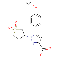 Chemical structure of 1-(1,1-dioxo-1λ⁶-thiolan-3-yl)-5-(4-methoxyphenyl)-1H-pyrazole-3-carboxylic acid - CSSB00102558857