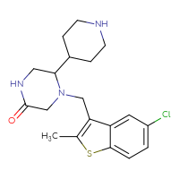 Chemical structure of 4-[(5-chloro-2-methyl-1-benzothiophen-3-yl)methyl]-5-(piperidin-4-yl)piperazin-2-one - CSSS08891086545