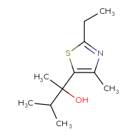 Chemical structure of 2-(2-ethyl-4-methyl-1,3-thiazol-5-yl)-3-methylbutan-2-ol - CSSB06441399462