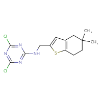 Chemical structure of 4,6-dichloro-N-[(5,5-dimethyl-4,5,6,7-tetrahydro-1-benzothiophen-2-yl)methyl]-1,3,5-triazin-2-amine - CSSB21332170558
