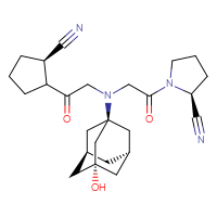Chemical structure of (2S)-1-[2-({2-[(2R)-2-cyanocyclopentyl]-2-oxoethyl}[(1r,3r,5R,7S)-3-hydroxyadamantan-1-yl]amino)acetyl]pyrrolidine-2-carbonitrile - CSSB14907598797