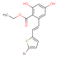 Chemical structure of ethyl 2-[(1E)-2-(5-bromothiophen-2-yl)ethenyl]-4,6-dihydroxybenzoate - CSSB00015319177
