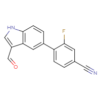 Chemical structure of 3-fluoro-4-(3-formyl-1H-indol-5-yl)benzonitrile - CSSB06591765520