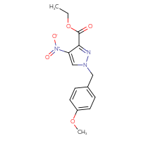 Chemical structure of ethyl 1-[(4-methoxyphenyl)methyl]-4-nitro-1H-pyrazole-3-carboxylate - CSSB01607898321