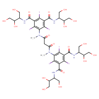 Chemical structure of 2,4,6-triiodo-5-{N-methyl-2-[methyl({2,4,6-triiodo-3,5-bis[(1,3,4-trihydroxybutan-2-yl)carbamoyl]phenyl})carbamoyl]acetamido}-N1,N3-bis(1,3,4-trihydroxybutan-2-yl)benzene-1,3-dicarboxamide - CSSB00000055717
