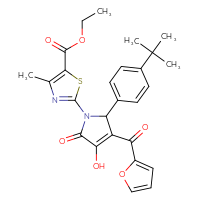 Chemical structure of ethyl 2-[2-(4-tert-butylphenyl)-3-(furan-2-carbonyl)-4-hydroxy-5-oxo-2,5-dihydro-1H-pyrrol-1-yl]-4-methyl-1,3-thiazole-5-carboxylate - CSSB00026722011