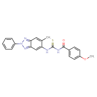 Chemical structure of 1-(4-methoxybenzoyl)-3-(6-methyl-2-phenyl-2H-1,2,3-benzotriazol-5-yl)thiourea - CSSB00121706276