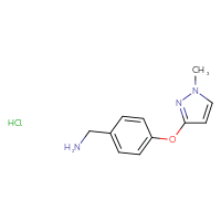 Chemical structure of 1-{4-[(1-methyl-1H-pyrazol-3-yl)oxy]phenyl}methanamine hydrochloride - CSSB21474899893