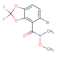 Chemical structure of 5-bromo-2,2-difluoro-N-methoxy-N-methyl-2H-1,3-benzodioxole-4-carboxamide - CSSB15046471956