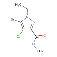 Chemical structure of 5-bromo-4-chloro-1-ethyl-N-methyl-1H-pyrazole-3-carboxamide - CSSB01150688521