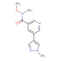 Chemical structure of N-methoxy-N-methyl-5-(1-methyl-1H-pyrazol-4-yl)pyridine-3-carboxamide - CSSB02000457899
