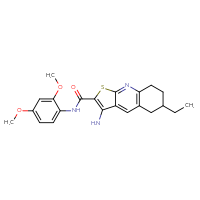Chemical structure of 3-amino-N-(2,4-dimethoxyphenyl)-6-ethyl-5H,6H,7H,8H-thieno[2,3-b]quinoline-2-carboxamide - CSSB00102540395