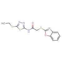 Chemical structure of 2-(1,3-benzoxazol-2-ylsulfanyl)-N-[5-(ethylsulfanyl)-1,3,4-thiadiazol-2-yl]acetamide - CSSB00046254096