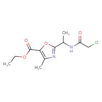 Chemical structure of ethyl 2-[1-(2-chloroacetamido)ethyl]-4-methyl-1,3-oxazole-5-carboxylate - CSSB06741663201