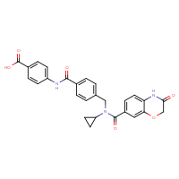 Chemical structure of 4-(4-{[N-cyclopropyl-1-(3-oxo-3,4-dihydro-2H-1,4-benzoxazin-7-yl)formamido]methyl}benzamido)benzoic acid - CSSB20621630380