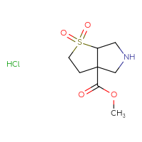 Chemical structure of methyl 1,1-dioxo-hexahydro-2H-1λ⁶-thieno[2,3-c]pyrrole-3a-carboxylate hydrochloride - CSSB20620689773