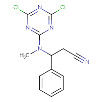 Chemical structure of 3-[(4,6-dichloro-1,3,5-triazin-2-yl)(methyl)amino]-3-phenylpropanenitrile - CSSB21332140529