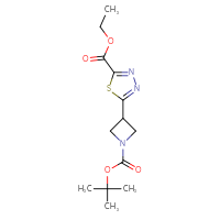 Chemical structure of ethyl 5-{1-[(tert-butoxy)carbonyl]azetidin-3-yl}-1,3,4-thiadiazole-2-carboxylate - CSSB02485271389