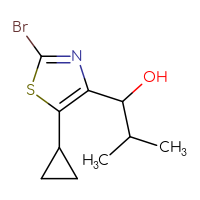 Chemical structure of 1-(2-bromo-5-cyclopropyl-1,3-thiazol-4-yl)-2-methylpropan-1-ol - CSSB21246451275
