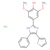 Chemical structure of 2,6-dimethoxy-4-[5-phenyl-4-(thiophen-2-yl)-1H-imidazol-2-yl]phenol hydrochloride - CSSB00160449039