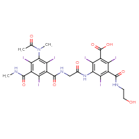 Chemical structure of 3-[(2-hydroxyethyl)carbamoyl]-2,4,6-triiodo-5-(2-{[2,4,6-triiodo-3-(methylcarbamoyl)-5-(N-methylacetamido)phenyl]formamido}acetamido)benzoic acid - CSSB00116207796
